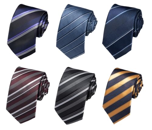 joy alice Tie For Men 6 PCS Necktie Woven Jacquard Neck Ties Set Neck Ties - color: Striped Black Blue Purple Burgundy