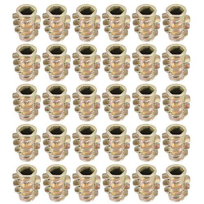 uxcell Furniture Threaded Insert Nuts Zinc Alloy Hex-Flush M4 Internal Threads 10mm Length 30pcs - size: M4x10mm