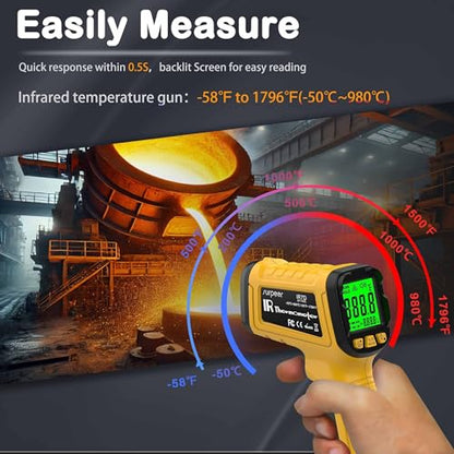 Infrared Thermometer Temperature Gun 1796°F, 50:1 - color: -58°F to 1796°F