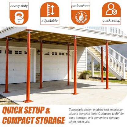 Adjustable House Jack Post, 55" - 100" Heavy Duty Steel Support Pole Jacks - color: Orange