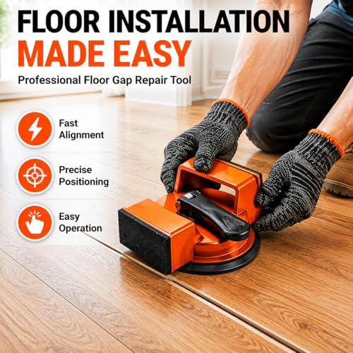 Floor Gap Fixer Tool, Heavy Duty Suction Cup Wood Floor Gap Repair Kit with Rubber Mallet, Non‑Slip Gloves & Adhesive Shims, for Laminate Vinyl LVP Hardwood Flooring Plank Gap Fixing