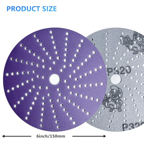 320 Grit, 6 in, 50 Pcs Ceramic Multi-Hole Sanding Disc, Hook and Loop, Premium for Fast Cutting, Film Back for Long Lasting, Premium Option for Metal Wood, Stock Removal, Fine Finishing - style: 6in - 320 Grit