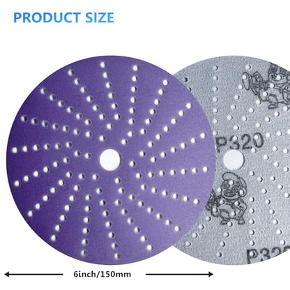 320 Grit, 6 in, 50 Pcs Ceramic Multi-Hole Sanding Disc, Hook and Loop, Premium for Fast Cutting, Film Back for Long Lasting, Premium Option for Metal Wood, Stock Removal, Fine Finishing - style: 6in - 320 Grit