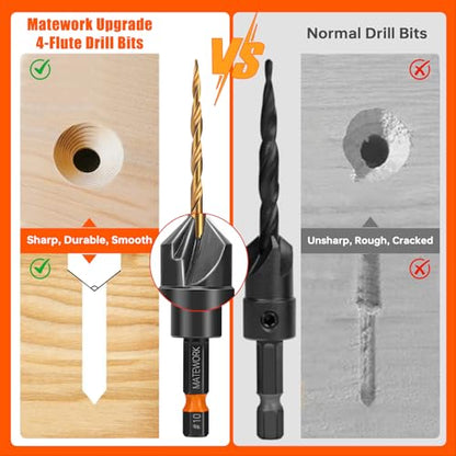 Matework Countersink Drill Bit Set 11PCS, M2 Cobalt HSS Wood Drill Bits - size: M2 Cobalt HSS