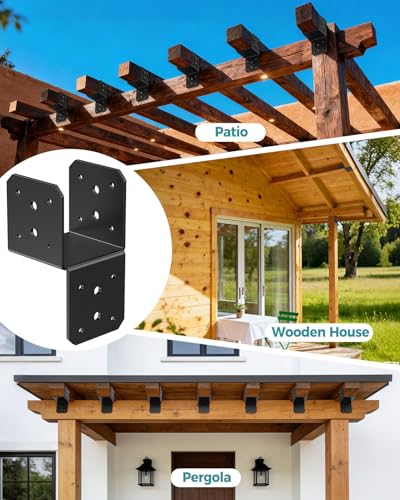 4×4 Pergola Post Bracket Kit, Joist Anchor Connector Black 4-Pack - color: Black-4 Pcs