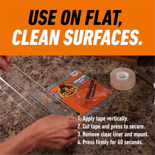 GORILLA Invisible Hold Mounting Tape, Clear, 1" x 150", 1-Pack - size: 150" inches