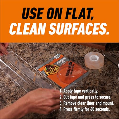 GORILLA Invisible Hold Mounting Tape, Clear, 1" x 150", 1-Pack - size: 150" inches