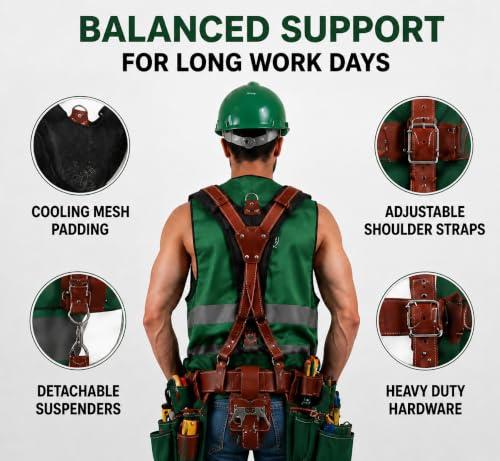 Carpenter Tool Belt with 21 Pocket Tool Pouches - color: Maroon, Green