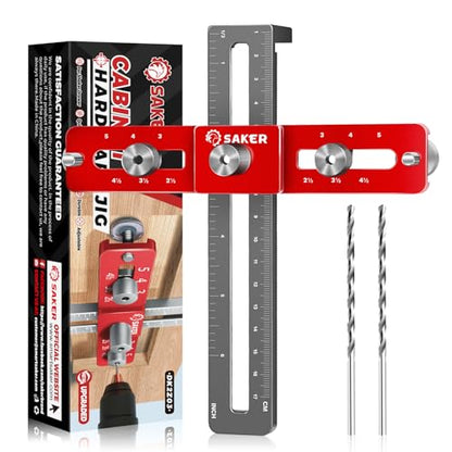 Saker Cabinet Hardware Doweling Jig - Cabinet Handle Template Tool for Knobs and Pull - Adjustable Self Centering Punch Locator Precise Woodworking Drill Guide (5" Jig Saw) - size: 5" Jig Saw