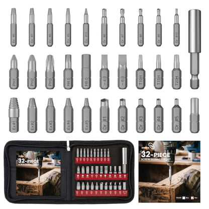 STREBITO 32PCS Damaged Screw Extractor Set, Stripped Screw Extractor(Red) - color: Red