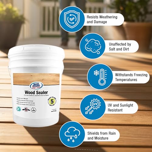 Rainguard Water Sealers Wood Sealer, Penetrating Protection Against Water Damage, Rotting, and Stains, for All Wood Surfaces, Silane/Siloxane Waterproofer, Natural Finish, Ready to Use, 5 Gallons - size: 5 Gallons