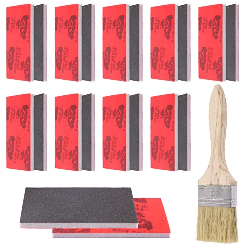 Swpeet 21Pcs 3.9 x 2.8 Inch #320 Grit Ultra Fine Sanding Sponge Sanding Pads and Wooden Paint Brush Assortment Kit, Soft Foam Sand Block Wet Dry Flexible Sanding Pads - size: 320#