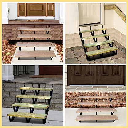 4 Step Metal Stair Step Steel Riser Stringers for 34.7" Height Deck, 3Packs - size: 4 Steps