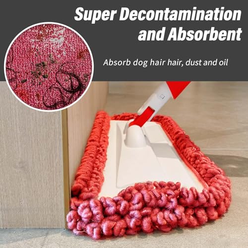 16.5" Microfiber Mop Pads Refills, 3 Pack Reusable Replacement Heads - color: 16"red Rolled*3