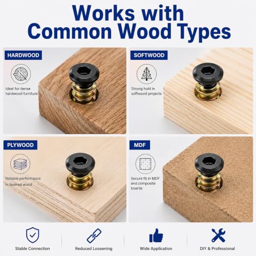 20Pcs 1/4-20 Threaded Inserts for Wood with Furniture Screws