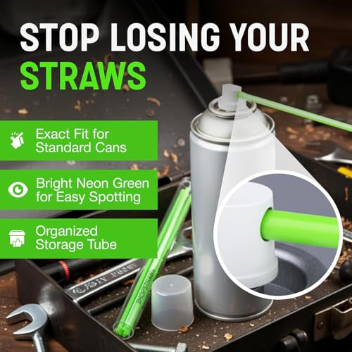 SHOPSTRAW® 10” Aerosol Can Replacement Straws, 50 Count (Five 10-Pack Tubes), Neon Green, Universal Fit for USA-Made Spray Cans, Automotive Sprays, Lubricants, and Household - color: Neon Green – 10 Inch – Value Pack (50 Count
