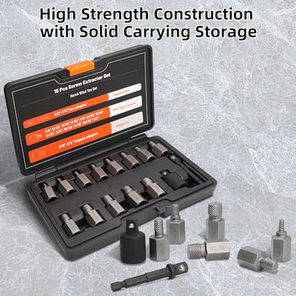 15Pcs Screw Extractor Set Double Hex Head Multi-Spline Lug Nut Remover - size: 15pcs