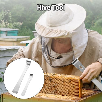 2PCS Stainless Steel Pry Bar Scraper, Metal Mini Flat Pry Bar Set, Multipurpose Crowbar Hive Tool with Trim Scraper, Small Flat-Pry Crowbar Tool for Beekeeping Equipment Pulling Scraping Lifting Tasks