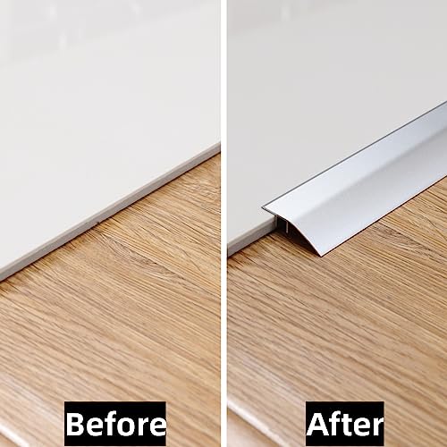 Gaahing Aluminum Floor Transition Threshold Strip, Bridge the Height Gap Between 0.2 to 0.5 inches for Doorway Ramp Tiles Laminate Planks (35.4in x 1.7in, Matte Silver) - size: 35.4in x 1.7in, Matte Silver