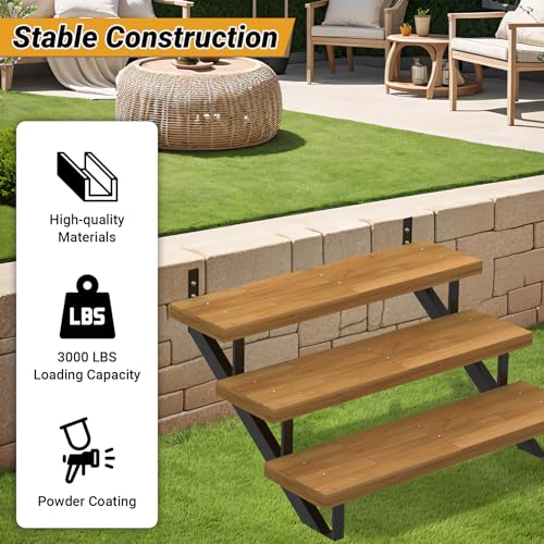 Steel Stair Riser-2 Pack, 3 Step Stringers for Deck, Sturdy Steel Stringer for Outdoor Steps - size: 3 Step