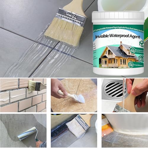QUKLOGEN 1Kg/35.3Fl.oz Invisible Waterproof Agent Indoor&Outdoor Waterproof Coating Set Transparent Liquid Sealant with Wooden Brush Resistant Work Gloves Putty Shovel Cut - style: 1Kg/35.3Fl.oz