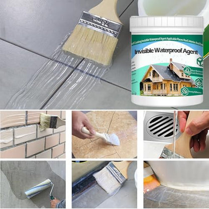 QUKLOGEN 1Kg/35.3Fl.oz Invisible Waterproof Agent Indoor&Outdoor Waterproof Coating Set Transparent Liquid Sealant with Wooden Brush Resistant Work Gloves Putty Shovel Cut - style: 1Kg/35.3Fl.oz