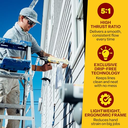 CAULK GUN Dripless Consumer Grade Smooth Round Rod Caulk Gun C150 | Dripless Metal Caulking Gun for 10oz Sealant and Adhesive Silicone Cartridges or Tubes | 5:1 Thrust Ratio CAULK GUN ECON 5:1 10OZ - size: Consumer