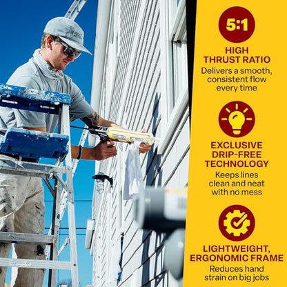 CAULK GUN Dripless Consumer Grade Smooth Round Rod Caulk Gun C150 | Dripless Metal Caulking Gun for 10oz Sealant and Adhesive Silicone Cartridges or Tubes | 5:1 Thrust Ratio CAULK GUN ECON 5:1 10OZ - size: Consumer