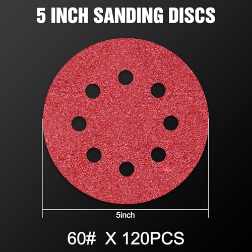 120 Pcs 5 inch Sanding Discs 60 Grit 8 Hole Hook and Loop - style: 120 Pcs-60 Grit