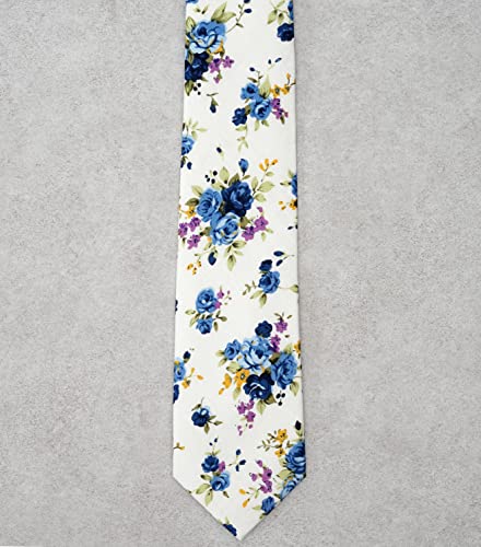 Cotton 2.5-Inch Skinny Floral Tie and Pocket Square Set for Men - color: Blue Rose