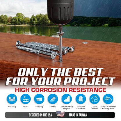 #10 x 3 1/2 Inch Stainless Steel Deck Screws | 305 Grade (350 Pack) | Flat Head T25 Star Torx Drive | Stainless Steel Screws by Eagle Claw Fasteners | Corrosion & Rust Resistant (Includes Driver Bit) - size: #10 x 3.5"