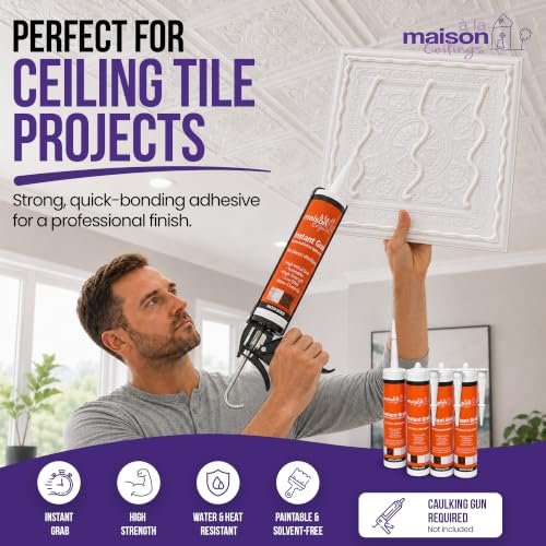 À LA MAISON CEILINGS Instant Grab White Adhesive - Ceiling Tile Wall Panel & Crown Molding Adhesive - High-Strength Water-Resistant Glue for Indoor/Outdoor Use - Easy-Apply Quick-Bond Formula (4-Pack) - size: Pack of 4