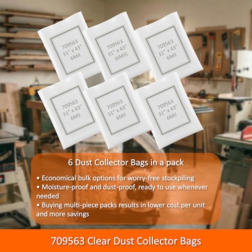 6-Pack Dust Collector Bags 31 x 43 Inch 20" Dia 6 Mil Thk(709563)