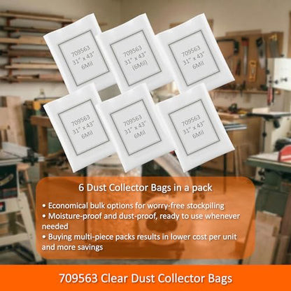 6-Pack Dust Collector Bags 31 x 43 Inch 20" Dia 6 Mil Thk(709563)