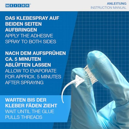 WEICON Adhesive Spray Extra Strong 500 ml | Transparent | Adhesive Spray for Felt, Foam, Leather, Carpets, Rubber, Wood | Craft Material Adhesive | Multipurpose | Strong Spray Glue | Industrial Grade