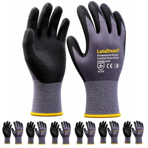 LunaDream Work Gloves MicroFoam Nitrile Coated-6 Pairs,Seamless Knit Nylon Gloves,Gray Work gloves - size: 10X-Large