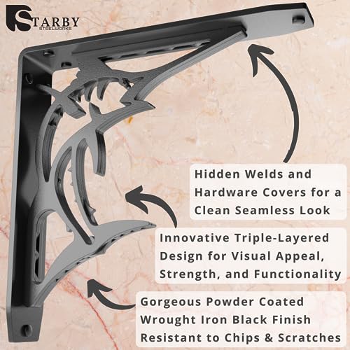 Starby Billfish Classic Heavy Duty Steel Fireplace Mantel Brackets, Floating Shelf, Countertop Support - Hand Welded (2 Pack) (10 x 10 x 2) - color: Billfish Classic, size: 10" x 10" x 2"
