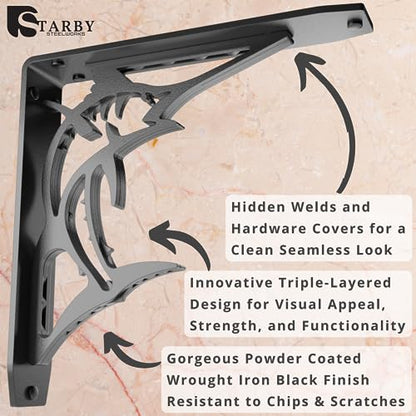 Starby Billfish Classic Heavy Duty Steel Fireplace Mantel Brackets, Floating Shelf, Countertop Support - Hand Welded (2 Pack) (10 x 10 x 2) - color: Billfish Classic, size: 10" x 10" x 2"