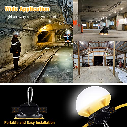 LED Construction String Light 30FT, 50W 6000Lm,18AWG Wire,5000K Linkable String Work Lights with 5 Bulbs & Hooks, Industrial Temporary Lighting for Construction Site, Crawl Space,Job Site,Attic - size: 30FT-2prong