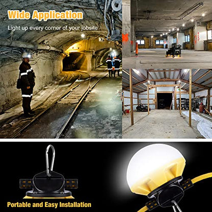 LED Construction String Light 30FT, 50W 6000Lm,18AWG Wire,5000K Linkable String Work Lights with 5 Bulbs & Hooks, Industrial Temporary Lighting for Construction Site, Crawl Space,Job Site,Attic - size: 30FT-2prong