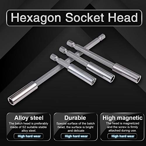 KATUR 60-150mm Magnetic Bit Holder Extension, Quick Release Screwdriver Drill Bit Holder Extension for Screws, Nuts, Drills, Handheld Drivers, 4Pcs, 1/4 Inch Hex Shank