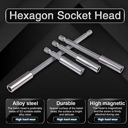 KATUR 60-150mm Magnetic Bit Holder Extension, Quick Release Screwdriver Drill Bit Holder Extension for Screws, Nuts, Drills, Handheld Drivers, 4Pcs, 1/4 Inch Hex Shank