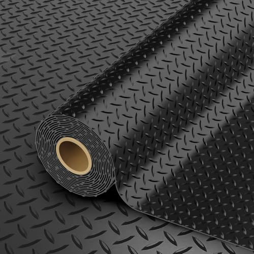 StellarStar 8x20 FT Garage Floor Mat, 2.8mm Thickened PVC Diamond Plate - color: Black, size: 8x20 FT