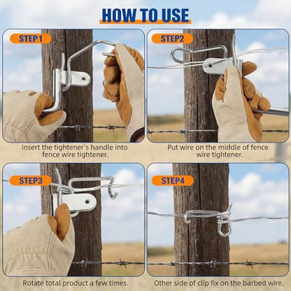 30 Pack 6mm Fence Wire Tighteners, 1/4"Barb Wire Tightener Clips Fence Tools Wire Tensioner for Fast Tightening Metal Fence Post Farm Garden Fence Wire(Tightener Handle Not Included)