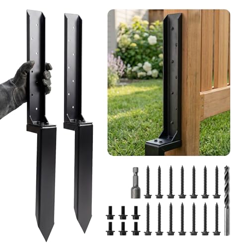 Fence Post Repair Kit, 33.6" Height Upgraded 2.5" Width Heavy Duty Fence Post Repair Stakes, Thickened Anchor Ground Spike for Repairing Tilted/Broken Wood Posts (2)