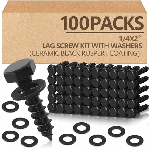 Tandefio 100 Pack 1/4''X 2'' Lag Bolts Screw with Washer Galvanized, Black - size: 1/4''x 2''