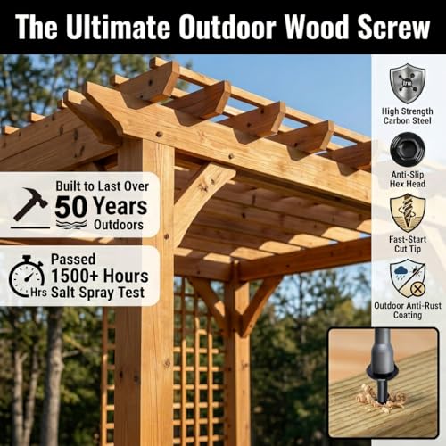 [Pack of 50] #14 x 4 inch Wood Structural Screws, Heavy Duty Hex Head Black Timber/Log/Landscaping Wood Screws, Rust Resistant, Hex Socket Included - color: Black, size: #14 x 4"