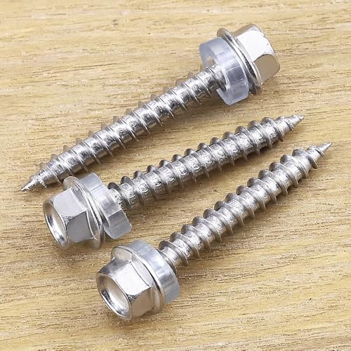 #12 x 2 Hex Head Self Tapping Screws for Wood Fiberboard, 410 Stainless Steel, Hexagon Head Quick Self Tapping Screws, 50 PCS, with Hex BIt - size: #12 x 2"