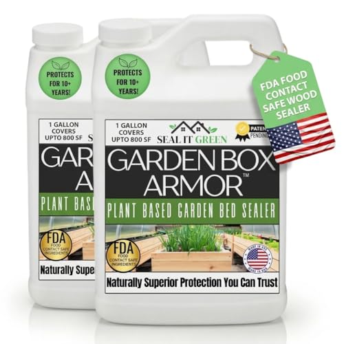 Garden Box Sealer | FDA Food Contact Safe Plant-Based Wood Sealant for Raised Bed, Planter & Pet House. Protects All Wood Types from Water & Weather Damage - size: 2 Gallon