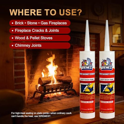 2500°F High Temp Stove Gasket Cement, Black 10 oz – Silicate-Based Stove Pipe Sealant, Non-Flammable & Paintable Fireplace Sealant Caulk for Wood Stove,Chimneys, Ovens, Grills, Furnace & Flue Joints